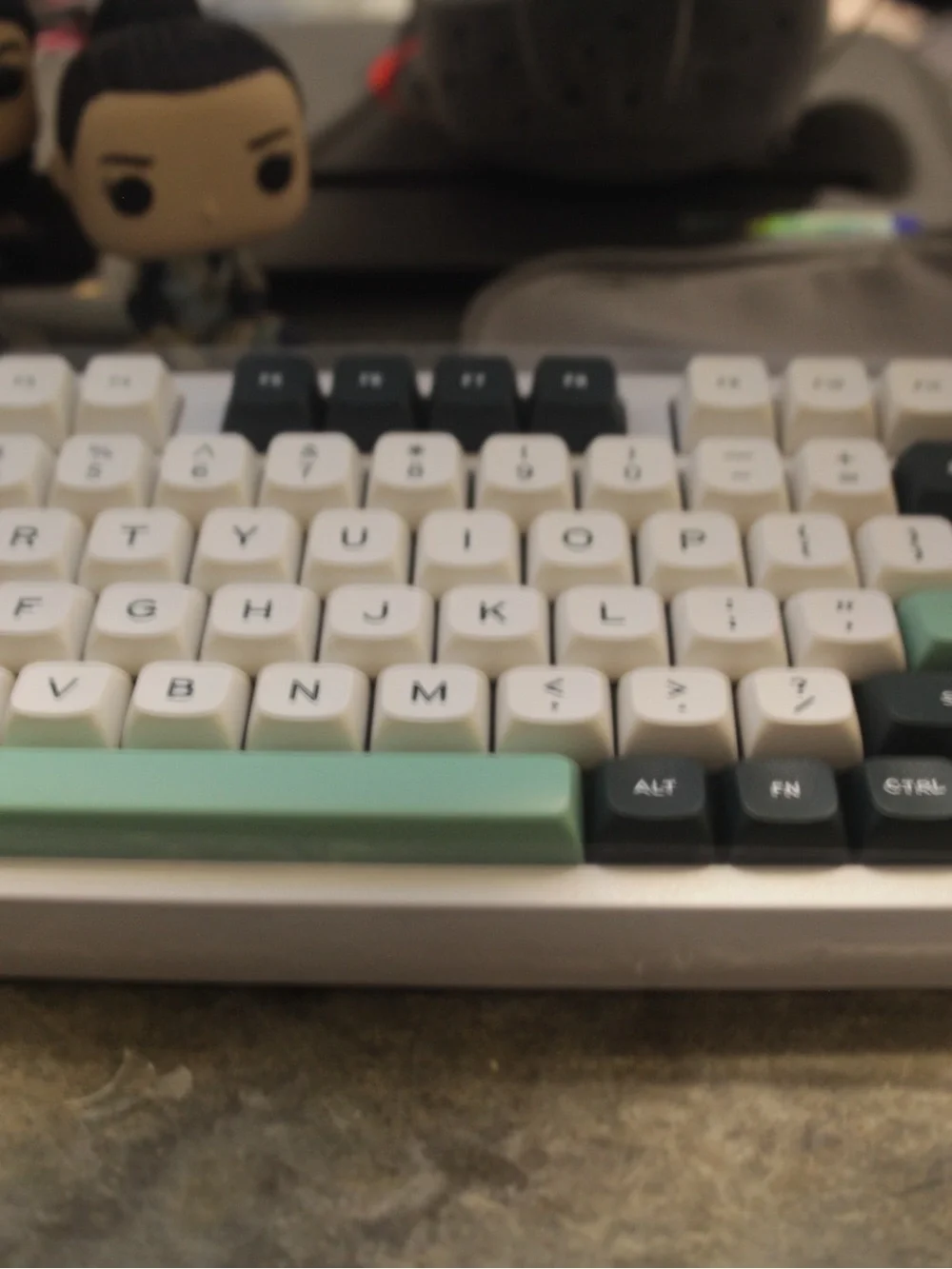 White Mechanical Keyboard with Mint and Dark Green Keycaps
